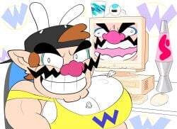 balloon_breasts fake_animal_ears fake_breasts humor mario_(series) peanut_butter_(theycallhimcake) solo_male theycallhimcake wario wario_(series) wario_apparition