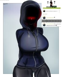 1girls absurd_res artist_request big_breasts big_butt black_body black_panties black_pants black_skin blue_background blue_shirt breasts detailed female hoodie memedroid memedroider oc original_character pose rule_63 safe solo solo_female unknown_artist xd