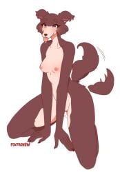 absurd_res anthro beastars blush bodily_fluids breasts breath brown_body brown_fur canid canine canis cheek_tuft dripping facial_tuft female foxypew fur genital_fluids genitals hi_res juno_(beastars) mammal nails nipples nude panting pussy pussy_juice pussy_juice_drip saliva simple_background small_breasts solo tail tail_motion tailwag tongue tongue_out tuft wolf