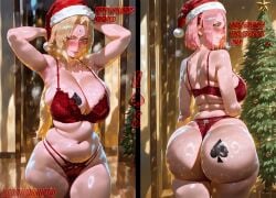 2girls absurd_res ai_generated armpits ass ass_focus back_view big_ass big_breasts blonde_hair blush bob_cut boruto:_naruto_next_generations bra breasts brown_eyes bubble_ass bubble_butt caption cheating cheating_(relationship) cheating_female cheating_girlfriend cheating_wife christmas christmas_clothing christmas_hat christmas_headwear christmas_lights christmas_outfit christmas_tree cleavage cuckold dark_penis dark_skin dialogue dominant_male female female_only front_view green_eyes hi_res high_quality high_resolution highres hourglass_figure huge_ass huge_breasts indoors interracial korruptai large_ass large_breasts looking_at_viewer multiple_girls multiple_views muscular_male narrow_waist naruto naruto_(series) naruto_shippuden navel netorare ntr panties pink_hair queen_of_spades queen_of_spades_symbol queen_of_spades_tattoo sakura_haruno shiny_skin short_hair smile smirk submissive_female sweat text thick thick_ass thick_thighs tsunade twintails viewed_from_behind