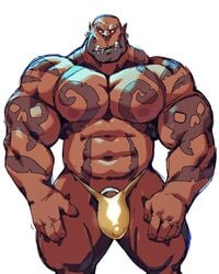 2019 4:5 5_fingers abs bald biceps big_muscles blizzard_entertainment brown_body brown_nipples brown_skin bulge clothed clothing dark-skinned_male dark_skin ear_piercing ear_ring eyebrow_piercing facial_piercing fingers garrosh_hellscream genitals hi_res huge_muscles humanoid lip_piercing male male_only muscular muscular_male nipples nose_piercing nose_ring orc orc_humanoid orc_male pecs penis penis_base piercing quads solo taoren tattoo thong topless tusks underwear underwear_only video_games warcraft