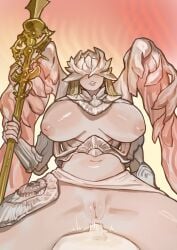 1boy 1girls anal anal_penetration anal_sex angel_wings balancers_(nightreign) belly belly_button big_breasts blindfold blonde_female blonde_hair busty elden_ring elden_ring_nightreign female fromsoftware huge_breasts large_breasts male male_penetrating_female miaojiangyou nipples pale-skinned_female pale_skin pussy sex tummy vagina valkyrie weapon-bequeathed_harmonia wings