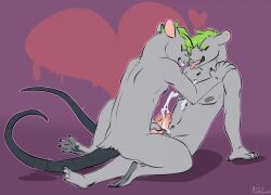 2017 amprat anthro bodily_fluids closed_eyes cum cum_on_chest cum_on_hand cum_on_penis cum_on_self cumshot duo ejaculation erection frottage fur genital_fluids genitals green_hair grey_body grey_fur hair handjob_frottage humanoid_genitalia humanoid_penis kneeling male male/male male_anthro mammal meldritchhorror murid murine nipples nude nude_anthro nude_male penile penis penises_touching pink_penis rat rodent selfcest sex simple_background sitting square_crossover tail