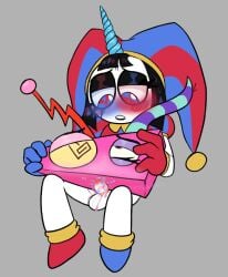 1girls 1nonbinary absurd_res ambiguous_gender antennae_(anatomy) anthro balls blush blushing_profusely bodily_fluids bottomless chimeracocks clothed clothing colored_cum cum duo enby female fool's_hat footwear genital_fluids genitals glitch_productions gloves gooseworx handwear hat headgear headwear heterochromia hi_res holding_partner horn humanoid lidded_eyes living_toy looking_pleasured nonbinary penis pomni pomni_(tadc) pomni_(the_amazing_digital_circus) red_and_blue_cum shoes the_amazing_digital_circus trans trans_woman unicorn_horn unusual_bodily_fluids unusual_cum unusual_genital_fluids unusual_penetration zooble_(tadc) zooble_(the_amazing_digital_circus)