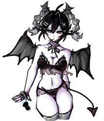 2023 artist_upload big_thighs bigoldstinker black_hair braids breasts demon_wings gargoyle grey_hair lingerie oc original_character purple_eyes self_upload sfw split-color_hair succubus