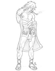 clothing flaccid male male_only monochrome muscular muscular_male pubic_hair schizoid shigure solo solo_male suikoden suikoden_v uncolored