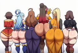 6girls ai_generated aqua_(konosuba) ass ass_chart ass_comparison ass_focus ass_hanging_out ass_hanging_out_of_skirt big_ass big_breasts black_choker breasts choker darkness_(konosuba) female female_only huge_ass kono_subarashii_sekai_ni_shukufuku_wo! light-skinned_female medium_breasts megumin multiple_girls novelai sylvia_(konosuba) take_your_pick white_background wiz_(konosuba) yunyun_(konosuba)