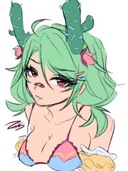 2024 artist_upload bigoldstinker bikini cactus cleavage green_hair oc original_character pink_eyes self_upload sfw