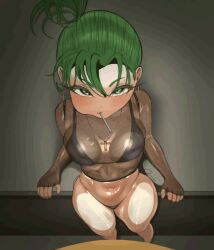1girls animated cross_necklace female_only green_eyes green_hair lollipop looking_at_viewer non-nude okaimikey one-punch_man solo solo_female tatsumaki tatsumaki_(chapter_171_cover) thong