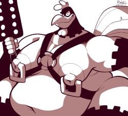 anthro avian bird bobthetanuki chicken foghorn_leghorn galliform hyper looney_tunes male moobs paddle phasianid solo straps warner_brothers