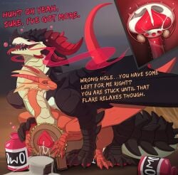 alcohol_bottle bodily_fluids bowl breeding_mount cervical_penetration cervix container cum cum_in_bowl cum_in_container cum_in_uterus cum_inside dinkysaurus dragon drunk duo ejaculation european_mythology female female_penetrated feral flared_penis from_behind_position genital_fluids genitals hi_res horn larger_male long_penis male male/female mythological_creature mythological_scalie mythology ovaries owo penetration penis pleased_expression red_horn red_penis redshift_(dinkysaurus) scalie sex size_difference smaller_female speech_bubble substance_intoxication text tongue tongue_out uterus vaginal vaginal_penetration vaginal_sex western_dragon wrong_hole