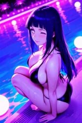 ai_generated animated big_breasts bikini halter_bikini halterneck hyuuga_hinata looking_at_viewer naruto naruto_(series) naruto_shippuden night pool poolside tagme video wink