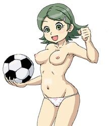 breasts female female_only holding_ball human inazuma_eleven kino_aki pale_skin panties silvia_woods soccer_ball solo standing tagme topless