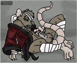 2007 anthro erection grey_fur headband humanoid_penis inviting_to_sex knees_apart_feet_together looking_at_viewer lying_on_back male_only master_splinter open_robe rat sharp_claws spread_legs spug tagme tail teenage_mutant_ninja_turtles wrapped_hands