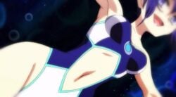 1girls animated ass ass_focus blue_eyes blue_swimsuit butt_focus convenient_censoring magia_record:_mahou_shoujo_madoka_magica_gaiden magical_girl magical_girl_outfit mahou_shoujo_suzune_magica midriff midriff_cutout navel no_sex no_visible_genitalia official_animation open_eyes open_jacket oppai shion_chisato solo swimsuit video