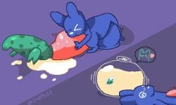>_< after_vore ambiguous_gender balls big_balls big_penis blue_body blueberry_(svehaq) blush blush_lines bodily_fluids closed_eyes cock_vore condom cum cum_creature cum_on_ground cum_vore dazed digestion duo feral feral_only filled_condom genital_fluids genitals green_body heart_symbol highlights_(coloring) huge_balls huge_cock hyper hyper_balls hyper_genitalia hyper_penis looking_pleasured male male/ambiguous markings penile penis rain_world sexual_barrier_device shadow signature single_tooth slugcat spiral spiral_eyes spots spotted_body svehaq_(artist) tapering_penis teeth two_panel_image videocult vore