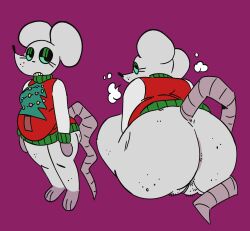 absurd_res anthro bottomless christmas christmas_clothing christmas_sweater christmas_topwear clothed clothing female hi_res holidays mammal maxi_(fresh_knight) multiple_angles murid murine qoolbunart rat rodent solo sweater topwear