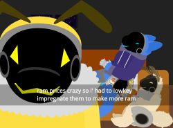 antennae_(anatomy) anthro arthropod arthropod_abdomen balls bee bottomless casual_nudity clothed clothing controller fluffy_balls furniture gaming genitals hi_res honeypot_(tf2_demo_2004) hoodie hoodie_only hybrid hymenopteran insects lepidopteran machine male mocha_(tf2_demo_2004) moth penis pregnant pregnant_male protogen sitting sofa stickerboard_(tf2_demo_2004) stickers_on_body text tf2_demo_2004 topwear topwear_only
