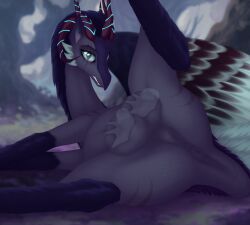 aether_forge aetherium_forge_winter_storm anatomically_correct anus big_teats butt dark_nipples darkened_genitalia disembodied_hand dragon equid equine eye_scar facial_scar female feral genitals ghost3280 hair hi_res horn horse huge_teats hybrid looking_at_viewer mammal membrane_(anatomy) membranous_wings mythological_creature mythological_scalie mythology nipples nude pony presenting presenting_anus presenting_hindquarters presenting_teats presenting_vulva pupils scalie scar slit_pupils solo tail teat_fondling teat_grab teat_squish teats veiny_teats vulva white_hair wings