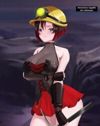 1boy 1girls 4:5 animated arm_under_breasts big_breasts black_hair busty cleavage construction_helmet corset dress english_text gatlas gradient_hair groping helmet large_breasts light-skinned_female light_skin longer_than_30_seconds looking_at_viewer multicolored_hair parody pov red_hair ruby_rose rwby see-through_clothing segal03 smile tagme vertical_video video visual_novel voluptuous