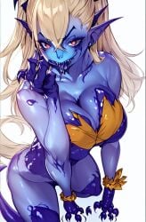 ai_generated bishoujo_senshi_sailor_moon blue_skin breast_expansion chiga_midori clothing corruption deformation eye_color_change female huge_ass huge_breasts identity_death large_breasts monster monsterification nai_diffusion pointy_ears post_transformation sailor_moon sharp_claws sharp_teeth skin_color_change stable_diffusion thick_thighs tongue_out transformation usagi_tsukino wide_hips