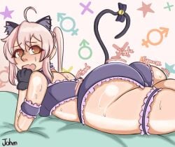 1girls ass big_ass big_butt cat_ears cat_tail female female_only gijoejohn lying lying_on_stomach onii-chan_wa_oshimai! oyama_mahiro shiny_skin solo thick_thighs thighs