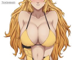 1girls big_breasts bikini_top blonde_hair breast_focus cleavage female female_only huge_breasts rwby solo tagme tehshraid yang_xiao_long