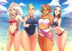 4girls alternate_version_available beach big_ass big_breasts bikini brown_hair camila_noceda chubby curvy dark_skin disney eda_clawthorne female_only glasses lilith_clawthorne long_hair mature_female milf mother mr.jellybeans multiple_girls odalia_blight older_female short_hair small_breasts straight_hair swimsuit swimwear the_owl_house thick_thighs voluptuous wide_hips