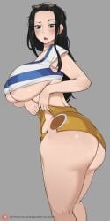 1girls ass ass_focus black_hair blue_eyes bobtheneet booty_shorts breasts dat_ass female female_only huge_ass huge_breasts light-skinned_female light_skin long_hair nami_(one_piece)_(cosplay) nico_robin one_piece outfit_swap post-timeskip short_shorts shorts sunglasses sunglasses_on_head thick_thighs thighs too_small_clothes underboob wardrobe_malfunction