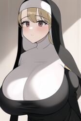 ai_generated blonde_hair blush color cute_expression huge_breasts large_breasts light-skinned_female no_arms novelai nun pullthetriggeryoubitch stable_diffusion tagme