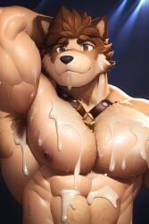 1boy abs ai_generated animal_ears armpit_hair armpits bara bare_pectorals between_pectorals blush body_hair brown_eyes brown_fur brown_hair bulge chest_hair close-up completely_nude cum cum_on_body cum_on_boy cum_on_pectorals dog_boy dog_ears facial_hair forked_eyebrows furry furry_male goatee hairy happy_sex large_pectorals long_sideburns male_focus male_pubic_hair mature_male medium_hair multicolored_hair muscular muscular_male navel navel_hair nipple_tweak nipples pectoral_grab pectoral_press pectorals pubic_hair self_fondle short_hair sideburns solo stomach streaked_hair stubble thick_thighs thighs topless_male upper_body wet