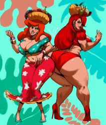 2girls ass ass_to_ass big_ass big_breasts big_butt breasts bumping_asses bumping_butts character_request cousin_mel dancing dress female female_only fruit_basket grandma_got_run_over_by_a_reindeer high_heels huge_ass huge_butt multiple_girls red_hair red_shirt