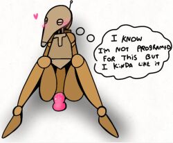 ambiguous_gender b1_battle_droid battle_droid blush bot_talk clone_wars confusion cute dildo_sittingfull_body droid english_text heart insertion knees_up penetration simple_background solo star_wars thought_bubble white_background