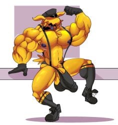 a_hat_in_time anthro avian balls bara big_balls big_bulge big_penis bulge eyeless flexing gloves hat male_only muscles muscular owl penis ren_zloy_on_kus sock_garters solo solo_male the_conductor tongue_out yellow_body yellow_feathers