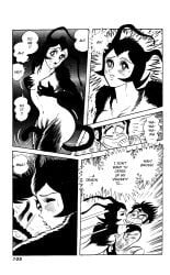 black_and_white comic dance_mephisto demon demon_girl demon_tail demoness english_text excited go_nagai grabbing_own_breast hanappe_bazooka hanappe_yamada kissing mephisto_dance mind_control monochrome page_105 right_to_left seductive succubus tail_between_legs vintage