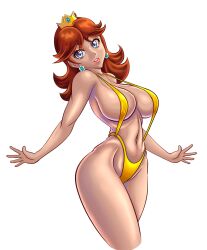 1girls assymptoad big_breasts blue_eyes breasts brown_hair busty cleavage curvy female female_only highres large_breasts legs lipstick looking_at_viewer makeup mario_(series) navel nintendo parted_lips pink_lips princess_daisy short_hair sideboob slingshot_swimsuit smile solo swimsuit thighs voluptuous