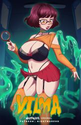 1girls alternate_breast_size big_breasts bitch_collar black_bra bra breasts brown_hair busty choker curvaceous curvy curvy_body curvy_female curvy_figure female glasses huge_breasts large_breasts nightmare_hdraw scooby-doo slut_collar thick_thighs thighs velma_dinkley voluptuous