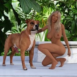 3d big_breasts big_penis blonde_hair canine canine_penis erect_penis female hanging_breasts hannah_palmer heavy_breasts jollybizz model naked onlyfans pitbull real_person zoophilia