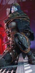 3d 3d_(artwork) athletic_female blue_eyes bondage bound braynger bungie destiny_(game) destiny_2 elsie_bray exo exo_stranger female gag gagged hood restrained restraints rope rope_bondage tape_gag tied_up