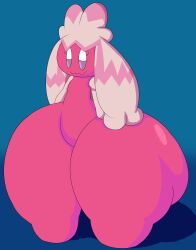 anthro big_ass blue_background bottom_heavy cyandrive98 female generation_9_pokemon huge_ass pink_body pokémon_(species) pokemon pokemon_sv shortstack thick_thighs tinkaton wide_hips