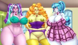 3girls adagio_dazzle areolae aria_blaze arms_under_breasts big_breasts big_thighs blues64 blush braless breasts bustier busty cleavage crossed_arms curvy curvy_figure deep_cleavage disguise disguised dress equestria_girls erect_nipples female females_only friendship_is_magic garter_straps hands_on_hips hasbro huge_breasts human human_only large_breasts legwear lingerie long_hair looking_at_viewer makeup marauder6272 multiple_girls my_little_pony neckwear nipple_outline no_bra no_panties panties pantyless ponytail revealing_breasts smile sonata_dusk the_dazzlings thick_thighs thighhighs trio trio_female twintails underwear underwear_only wide_hips