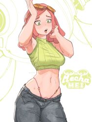 1girls 2022 absurd_res armpits artist_name breasts clothing female female_only glasses glasses_on_head green_eyes hi_res light-skinned_female light_skin litsilium mei_hatsume midriff my_hero_academia open_mouth panties pants pink_hair solo solo_female sweat sweaty_body tagme thick_thighs thighs white_background