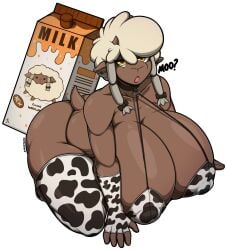 2023 2d 2d_(artwork) 5_fingers :o anthro ass big_ass big_breasts big_butt big_thighs black_clothing black_thong breasts choker cleavage cow_print cow_print_armwear cow_print_bikini cow_print_legwear dolly_(jiqqy) english english_text ewe female female_focus furry furry_ears furry_female furry_only goth goth_girl gothic hair_ornament hi_res highres horns huge_ass huge_breasts large_ass large_breasts large_butt large_thighs larger_female legwear massive_breasts milk_carton on_knees open_mouth original penis pokemon pokemon_(species) puffy_hair sheep solo solo_female solo_focus straight tail thick_thighs thighhighs thighs thong twintails under_blanket white_hair wooloo yellow_eyes zak_hitsuji