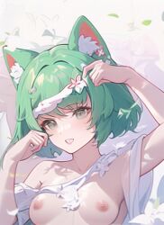 1girls ai_generated breasts brown_eyes catgirl female girl_dm green_hair horny_female indie_virtual_youtuber nipples novelai nude_female outside oxy_moron ripped_clothing stable_diffusion virtual_youtuber vrchat vrchat_avatar vtuber