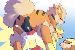 anal anal_sex anus arcanine ashfordkingston ass backsack balls blush bodily_fluids canid cum cum_inside duo feral fur generation_1_pokemon genital_fluids genitals knot male male/male male_only mammal ninetales nintendo oral orange_body orange_fur penetration penis pokemon pokemon_(species) pokemon_on_pokemon rimming sex simple_background stripes yellow_body yellow_fur