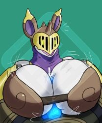 aegislash anthro armor big_breasts big_penis blue_penis bodily_fluids breast_play breasts cloak clothed clothing diamond_grenadier duo faceless_character faceless_male female fusion generation_1_pokemon generation_6_pokemon genital_fluids genitals glowing glowing_genitalia glowing_penis hand_on_breast headgear hektor_the_horny_edgy_knight helmet horn huge_breasts humanoid male male/female nidoqueen nintendo paizuri penis pokemon pokemon_(species) pokemon_fusion pokemon_infinite_fusion pokemon_on_pokemon precum scar sex surprised_expression titfuck_under_clothes titjob