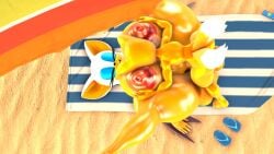 2_tails 3d 3d_model beach beach_towel beach_umbrella blueapple face_between_breasts feet_up larger_female male_on_top mating_press mobian mobian_(species) mobian_bat rouge_the_bat sandals sega sonic_(series) sonic_adventure_2 sonic_the_hedgehog_(series) spread_legs tails