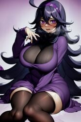 ai_generated arm_between_legs big_ass big_breasts dress fully_clothed goth hex_maniac light-skinned_female massive_breasts pokemon purple_dress purple_eyes purple_hair sitting slim_waist thick_thighs thighhighs thin_waist very_long_hair voluptuous wide_hips