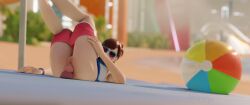 3d beach d.va dildo female knotted_dildo laying_down overwatch penetration render sex_toy wetimation