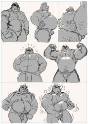 anthro ashigara ass balls bear belly biceps bodily_fluids body_hair chest_hair cum erection eyebrows flaccid flexing foreskin genital_fluids genitals hairy hi_res lifewonders male mammal masturbation musclegut pecs penis taoren thick_eyebrows tokyo_afterschool_summoners